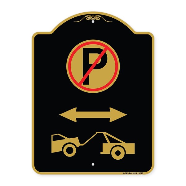 Signmission No Parking-Tow Away Zone W/ Graphic, Black & Gold Aluminum Sign, 18" x 24", BG-1824-23793 A-DES-BG-1824-23793 - main